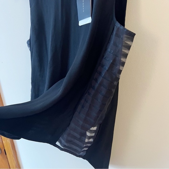 Zara Black Tank top Sheer Striped Side Panels Size Medium NEW $59 Round Neck - Picture 4 of 10